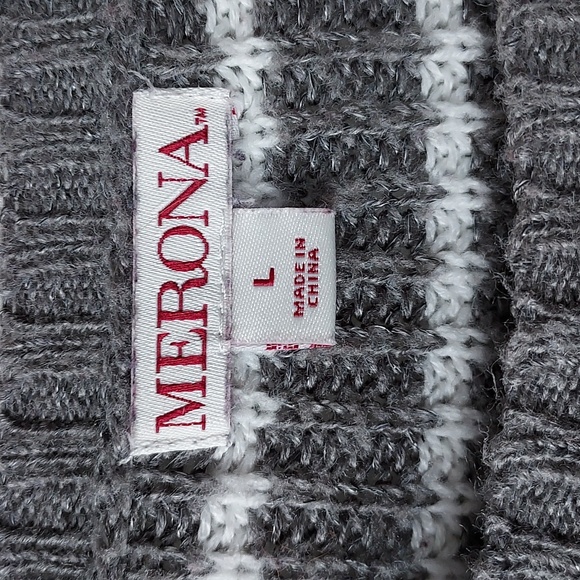Merona long sleeve sweater grey w/white strips large - Picture 4 of 8